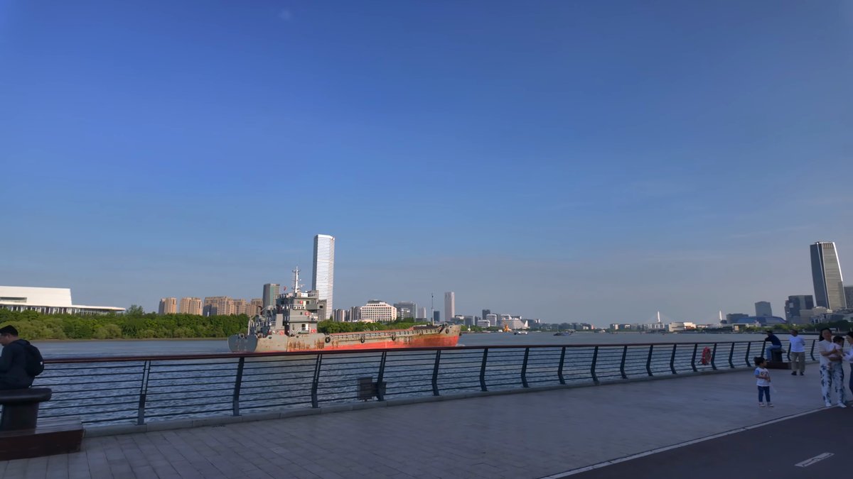 The walkway along the rail, the towers of