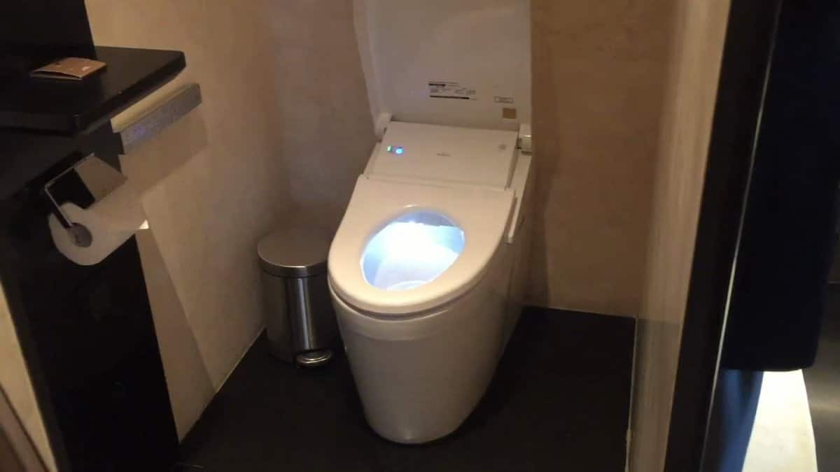 The washlet in its own alcove with a