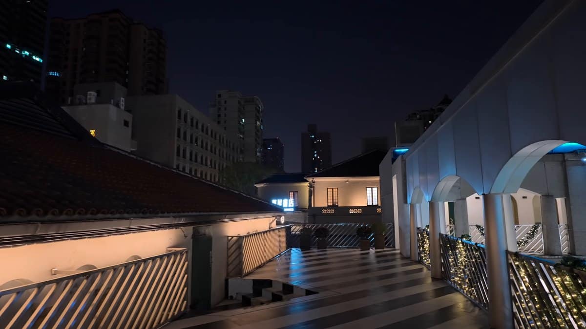 Tiled roofs and city skyline