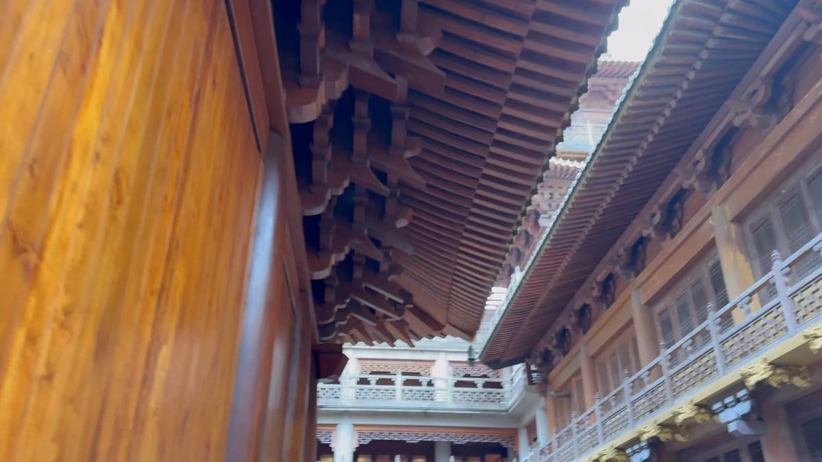Timber columns and layered eaves