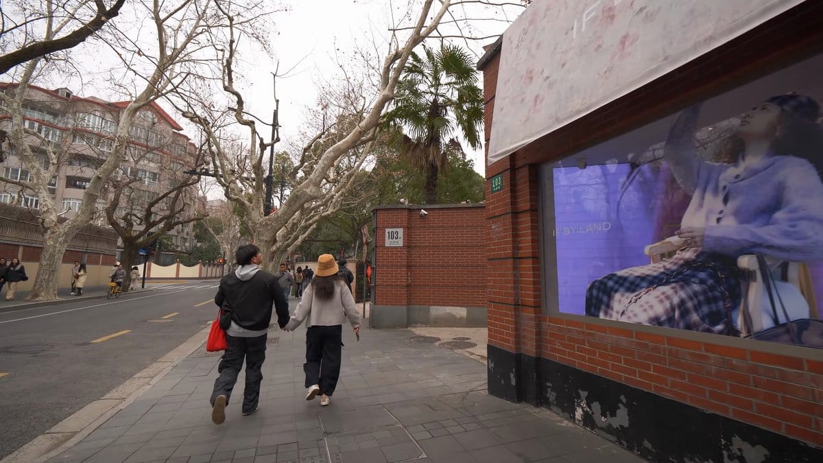 Walkers on red-brick street