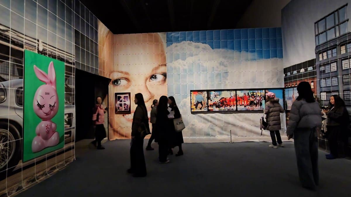 Wall-scale printed panels in the gallery