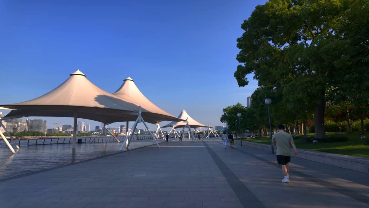 White tensile canopies over the promenade