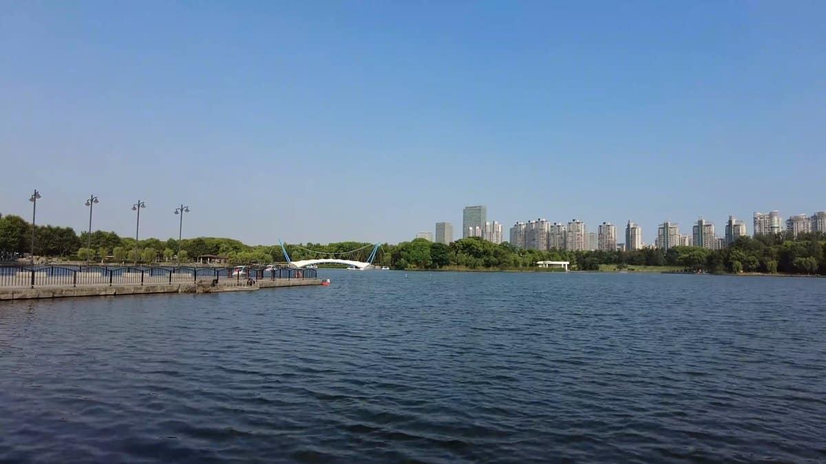 Wide lake with projecting jetty