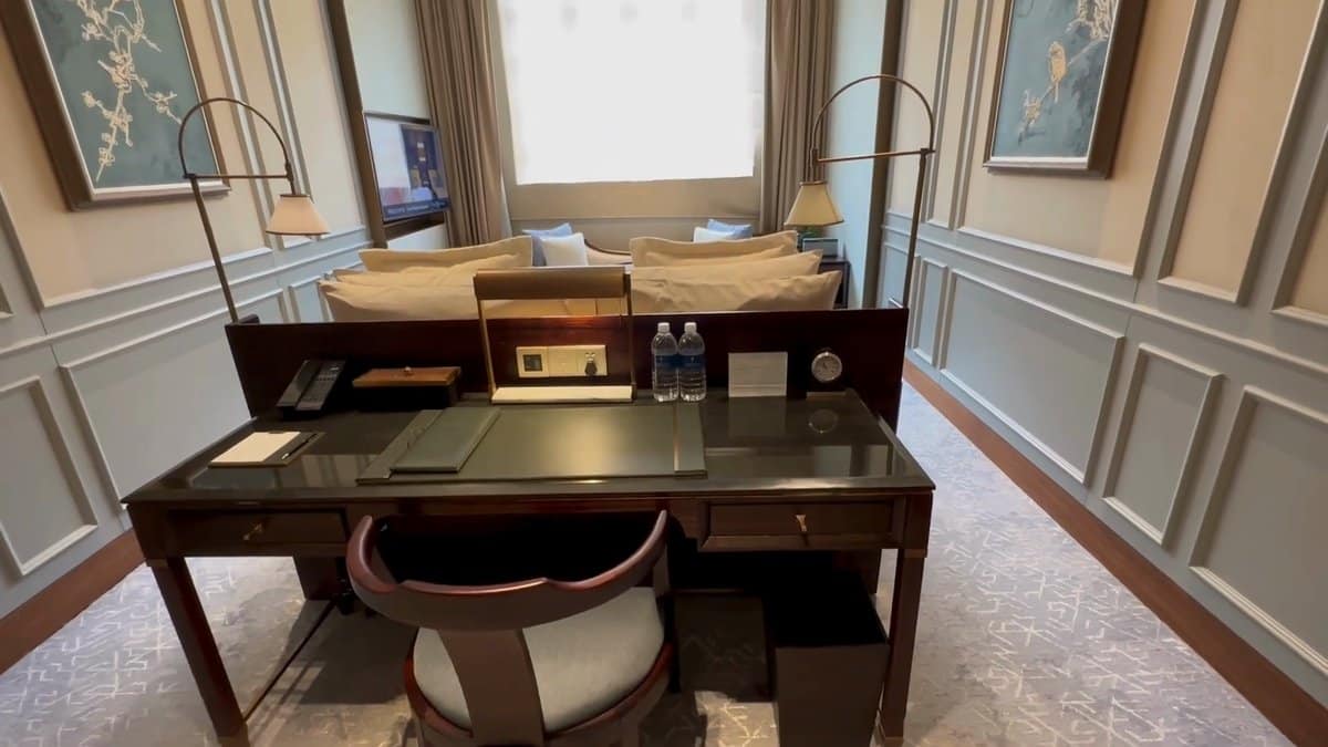 Writing desk with bottled water