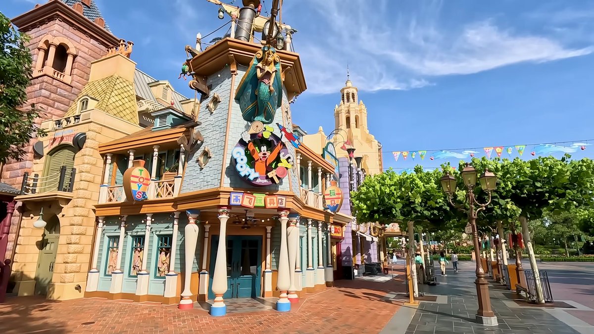 A colourful gabled building on Mickey Avenue with