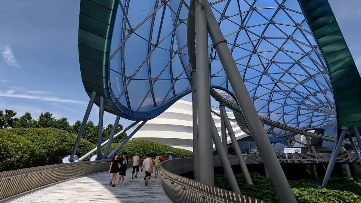 Beneath the TRON Lightcycle canopy
