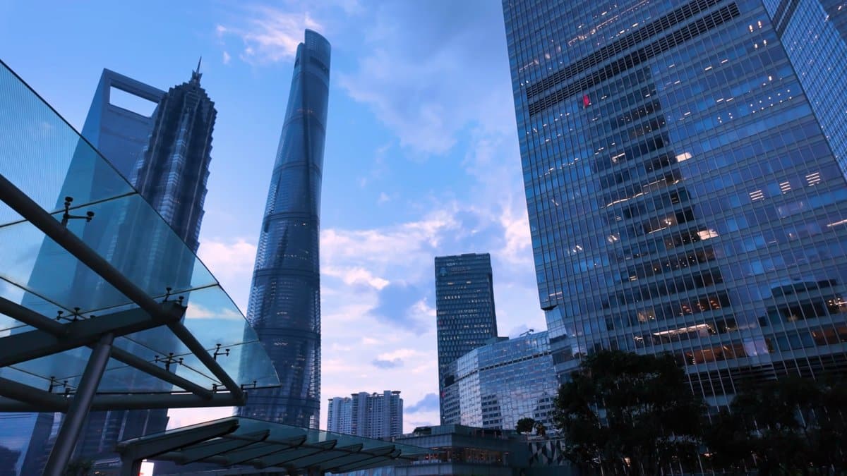 Canopy framing Shanghai Tower above