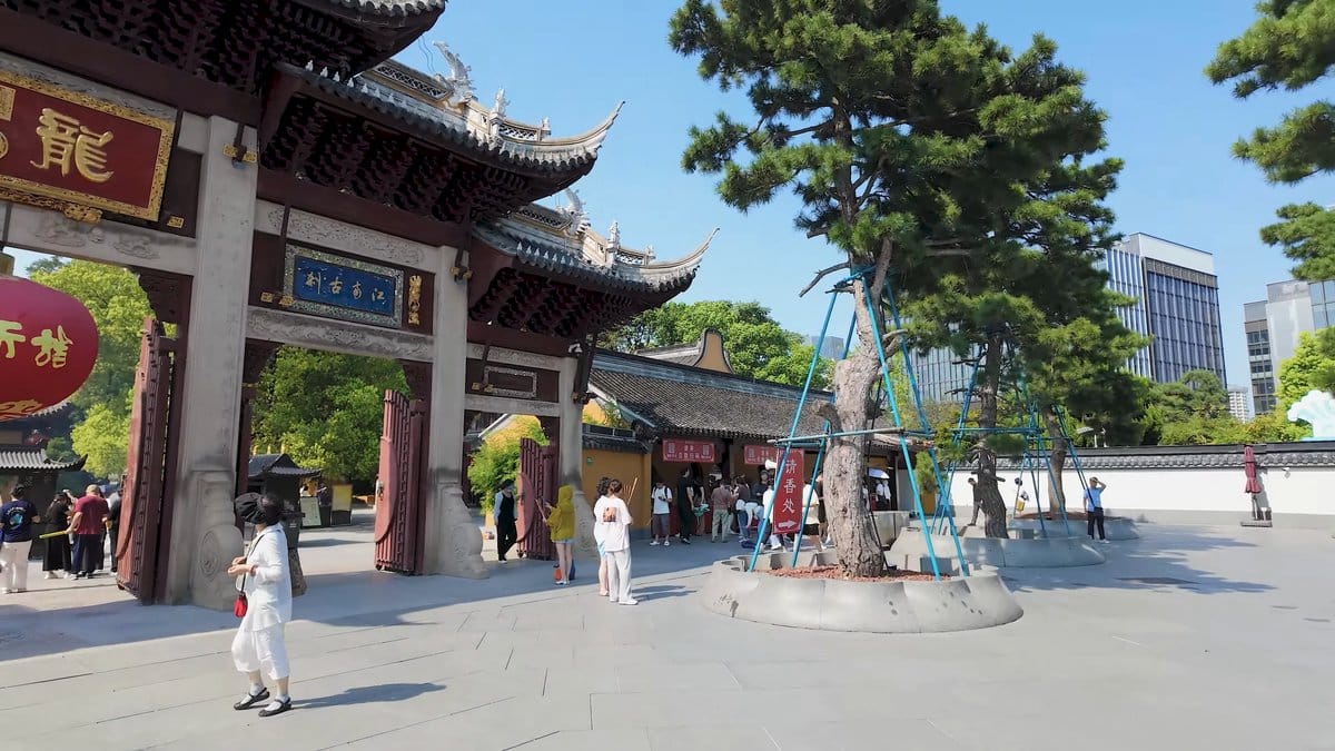 Carved gateway with golden dragon