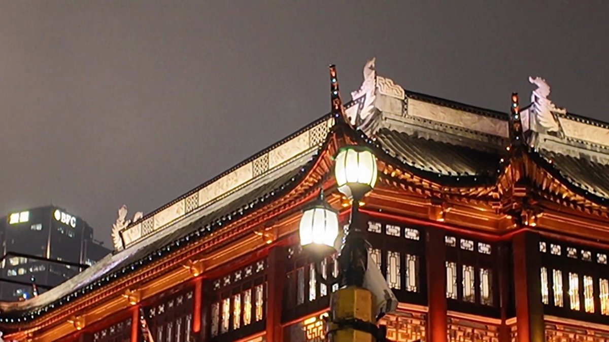 Carved roof ridge at night
