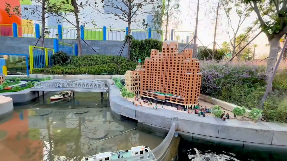 Detailed brick building on canal