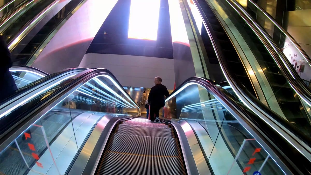 Escalator into the tower entrance