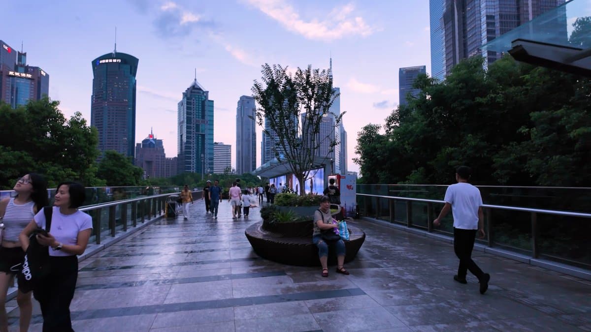 Evening walkers on the skywalk
