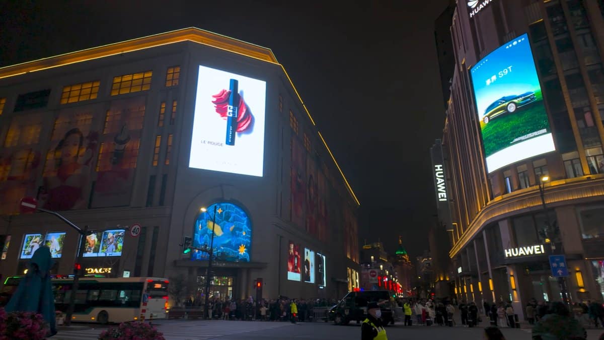 Giant lipstick ad on department store