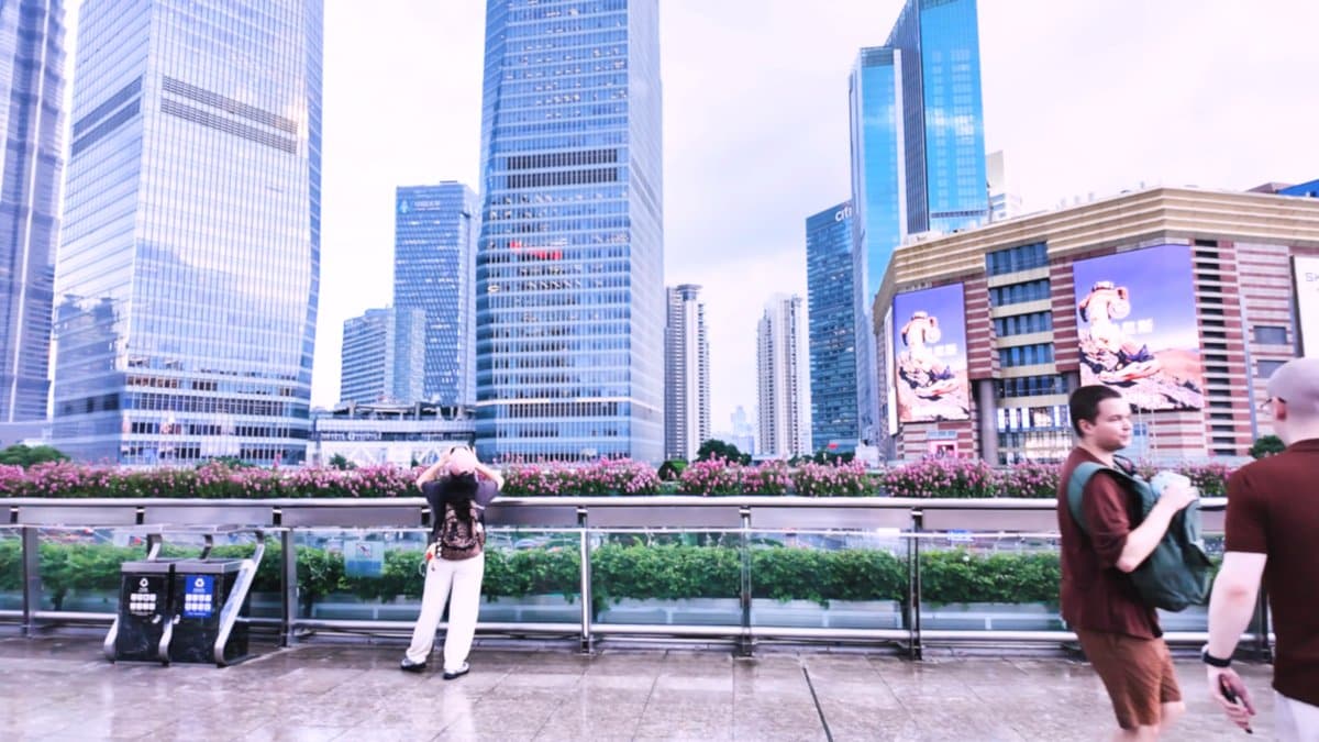 Glass towers above the bridge deck with a