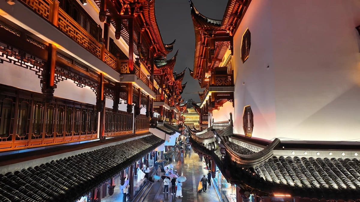 Lantern-lit lane from above
