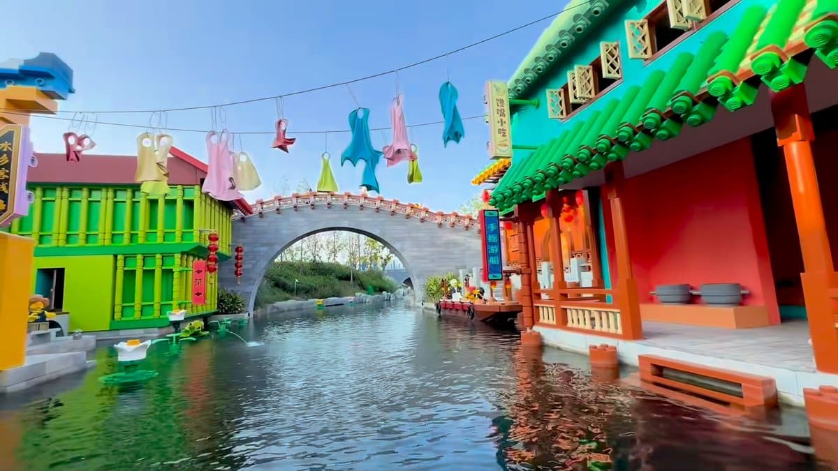 LEGO canal town with bunting