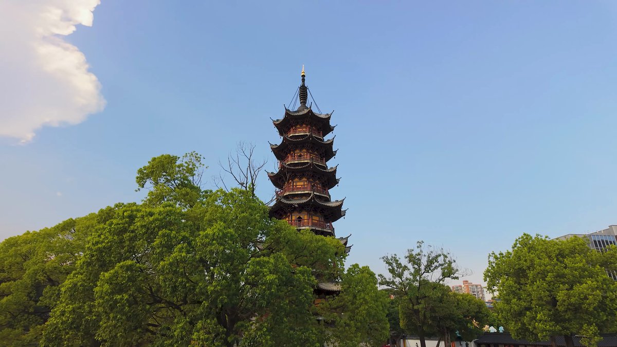 Longhua Pagoda rising above treetops