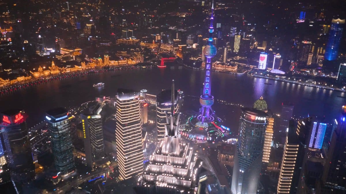 Looking down on glowing Lujiazui
