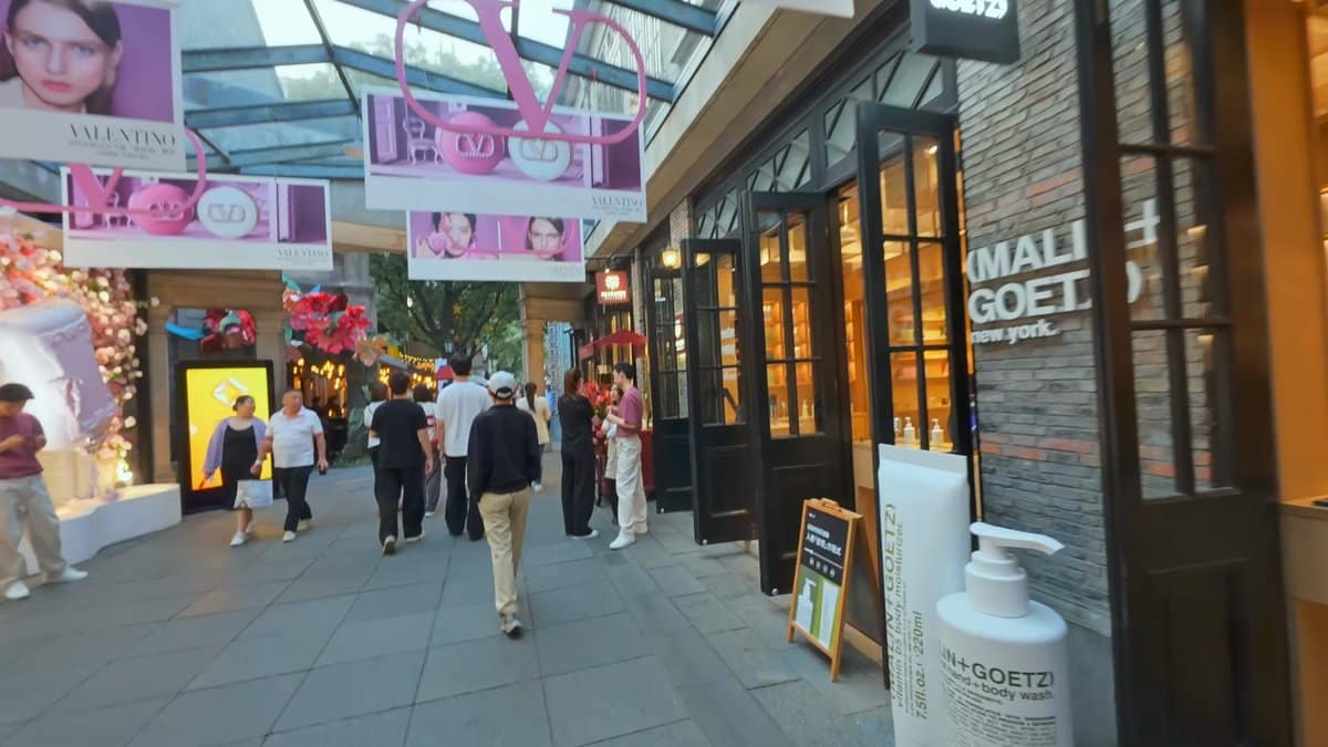 Luxury shopping lane with banners