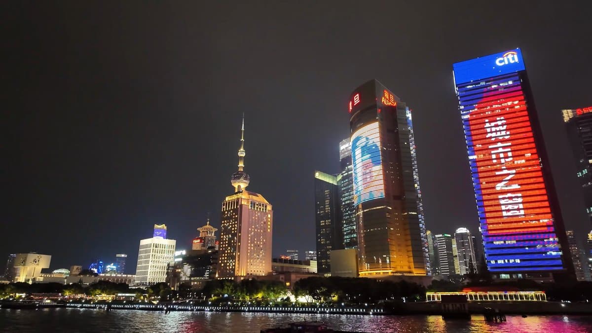 Oriental Pearl among glowing towers
