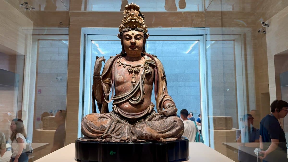 Painted wooden Bodhisattva sculpture