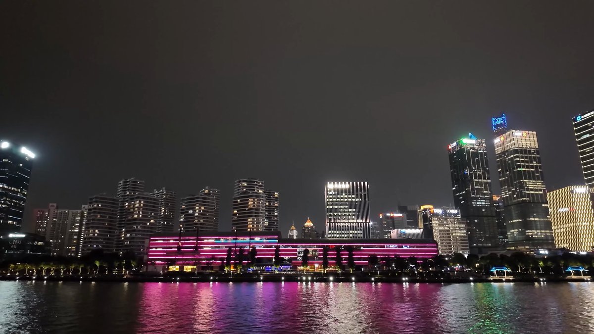 Pink and purple waterfront building