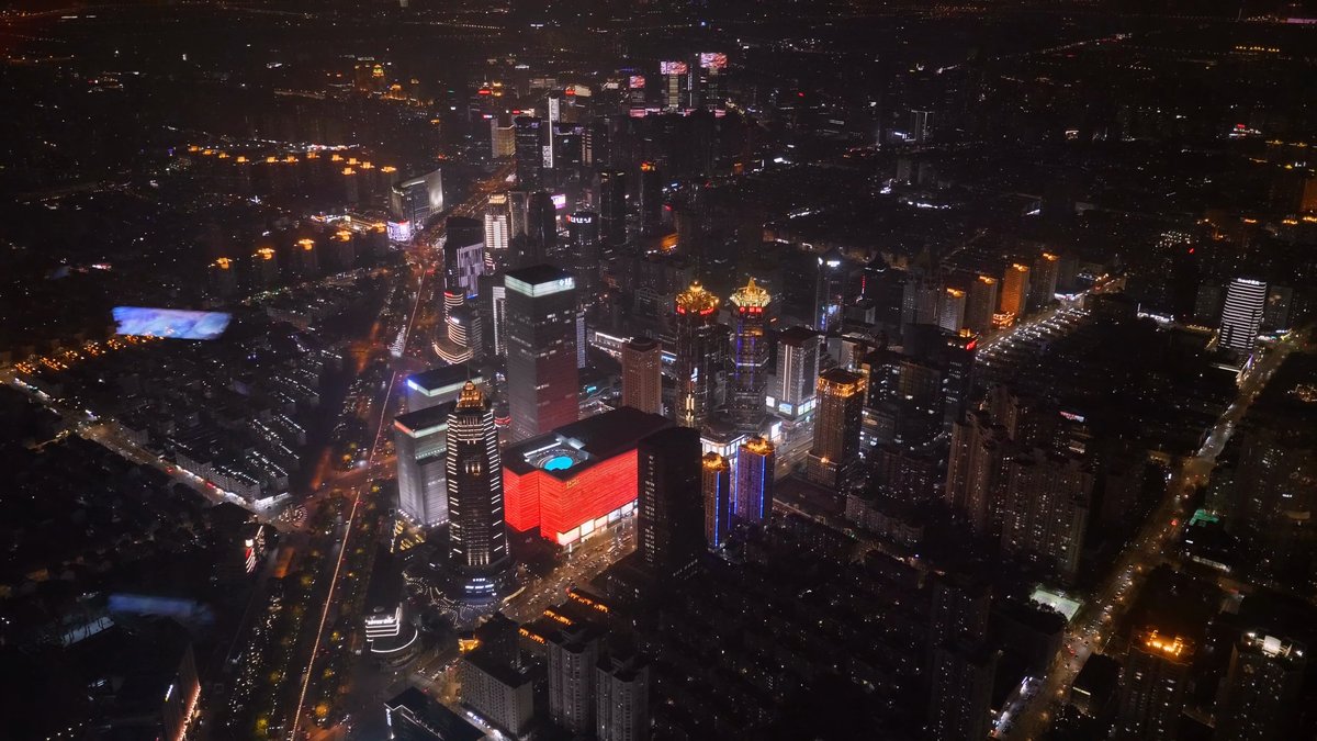 Pudong street grid glowing orange