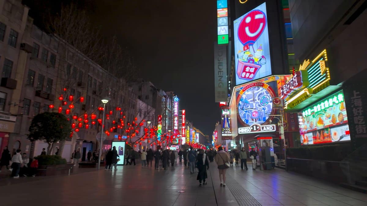 Red lanterns over the night street