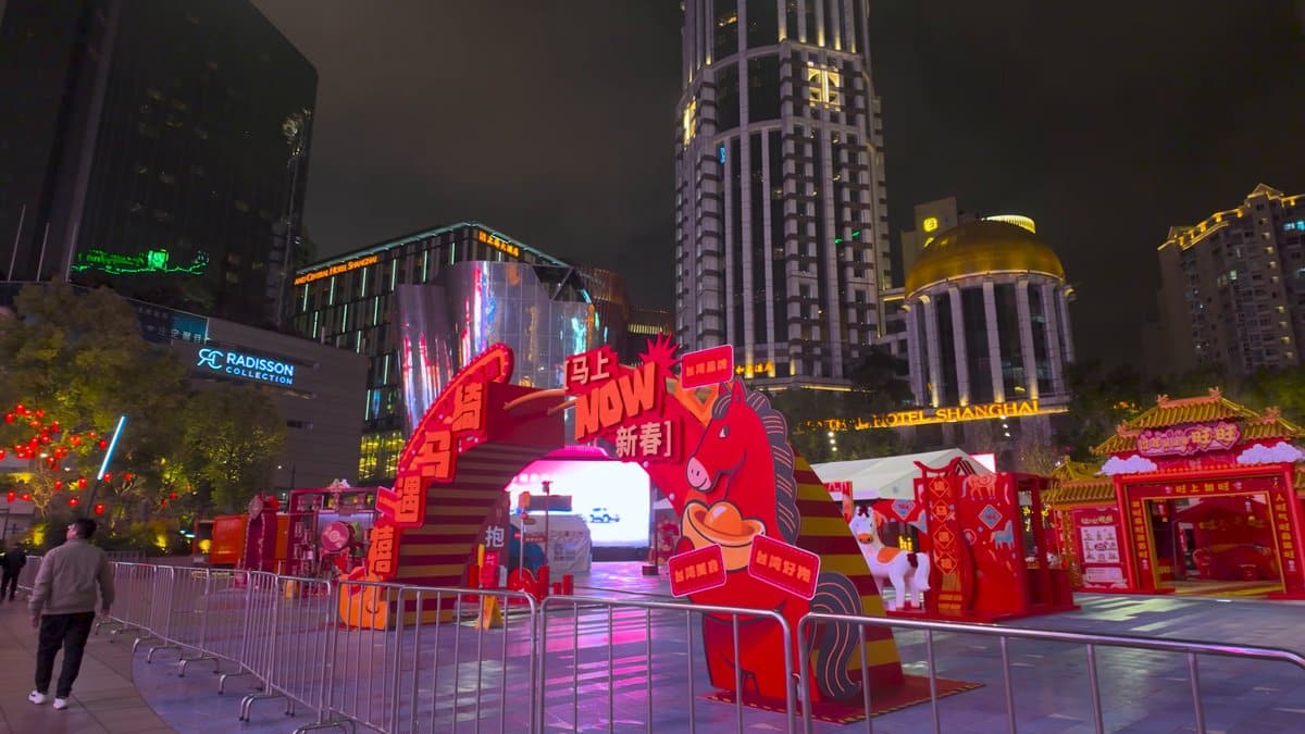 Red New Year street installation