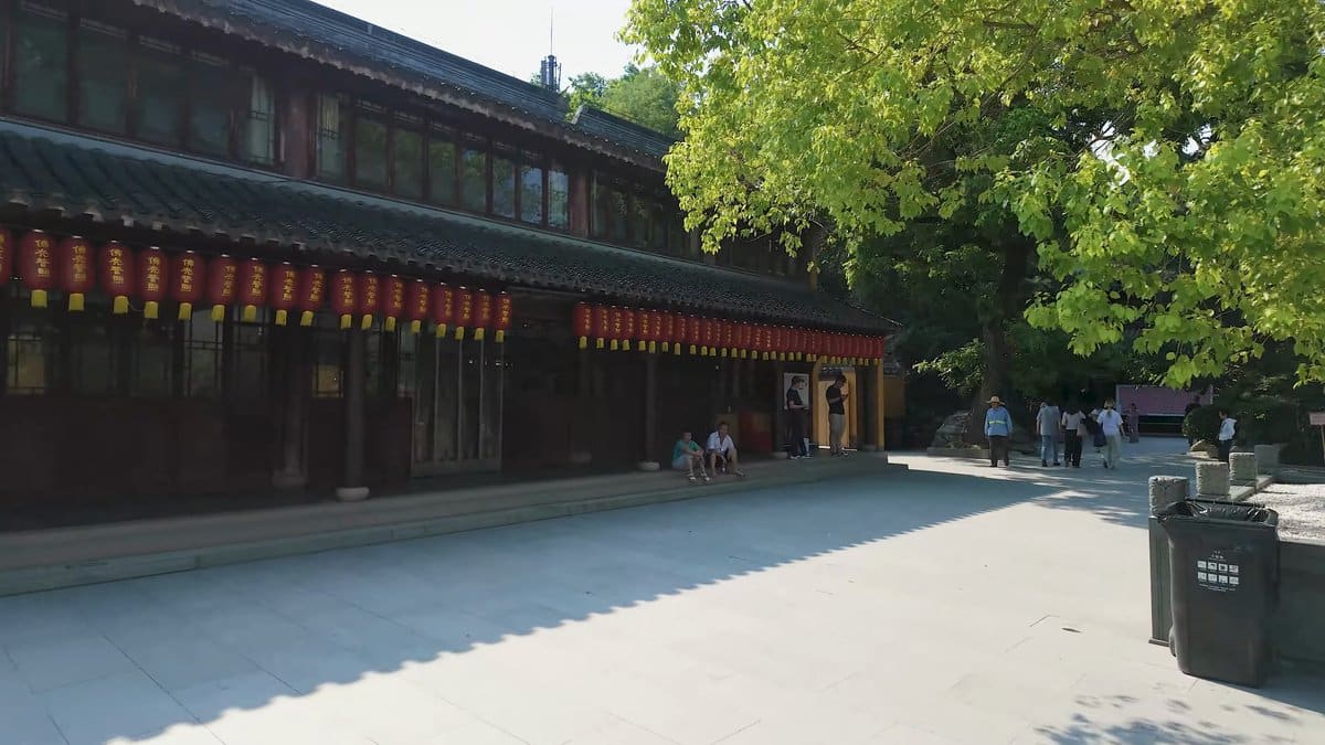 Red-pillared colonnade along the courtyard