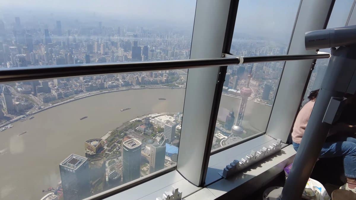 River bend through slanted glass