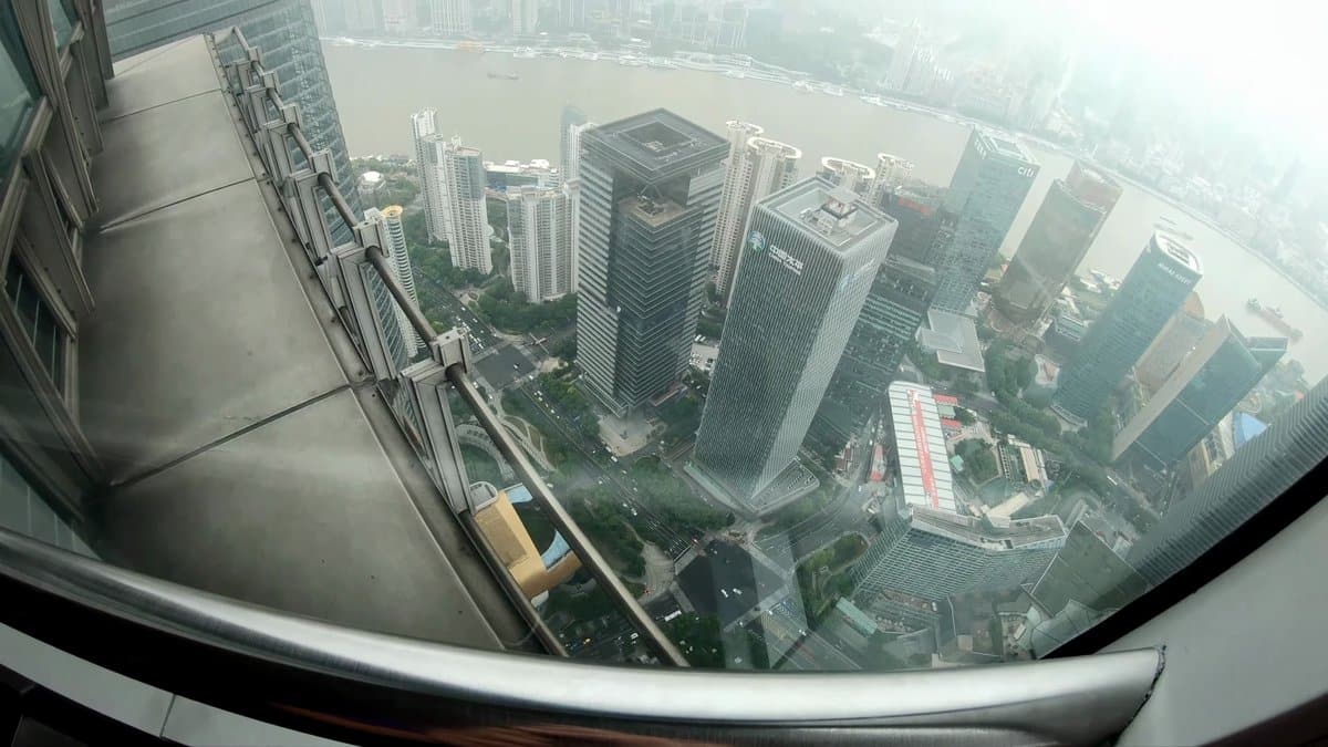 Steep view down the tower flank