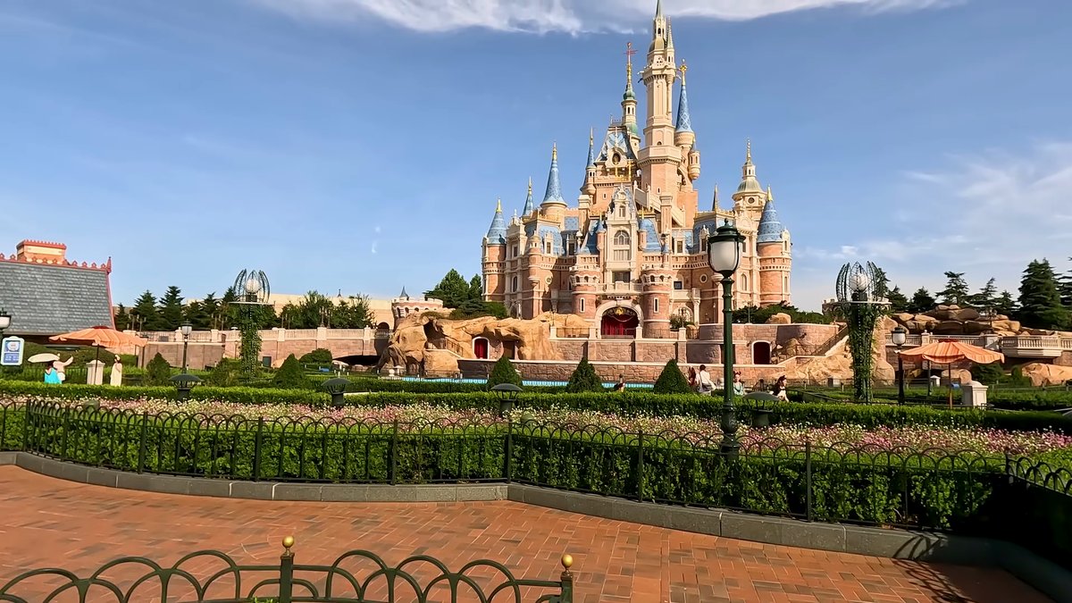 The castle from further along, framed by clipped