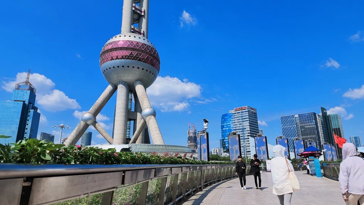 The Oriental Pearl and the skyline from further