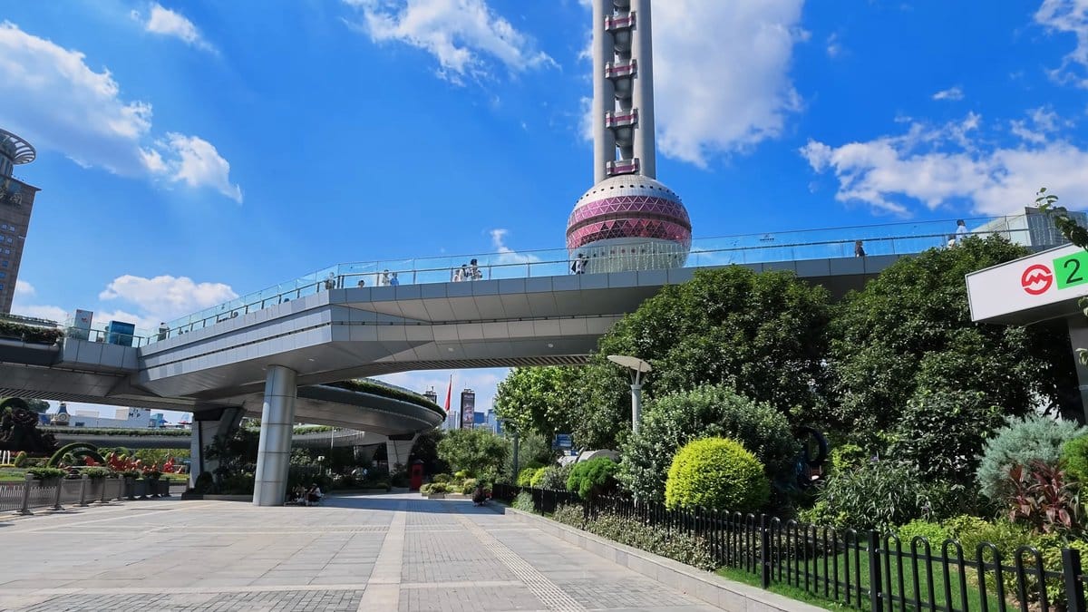 The underside of the skywalk with the Oriental