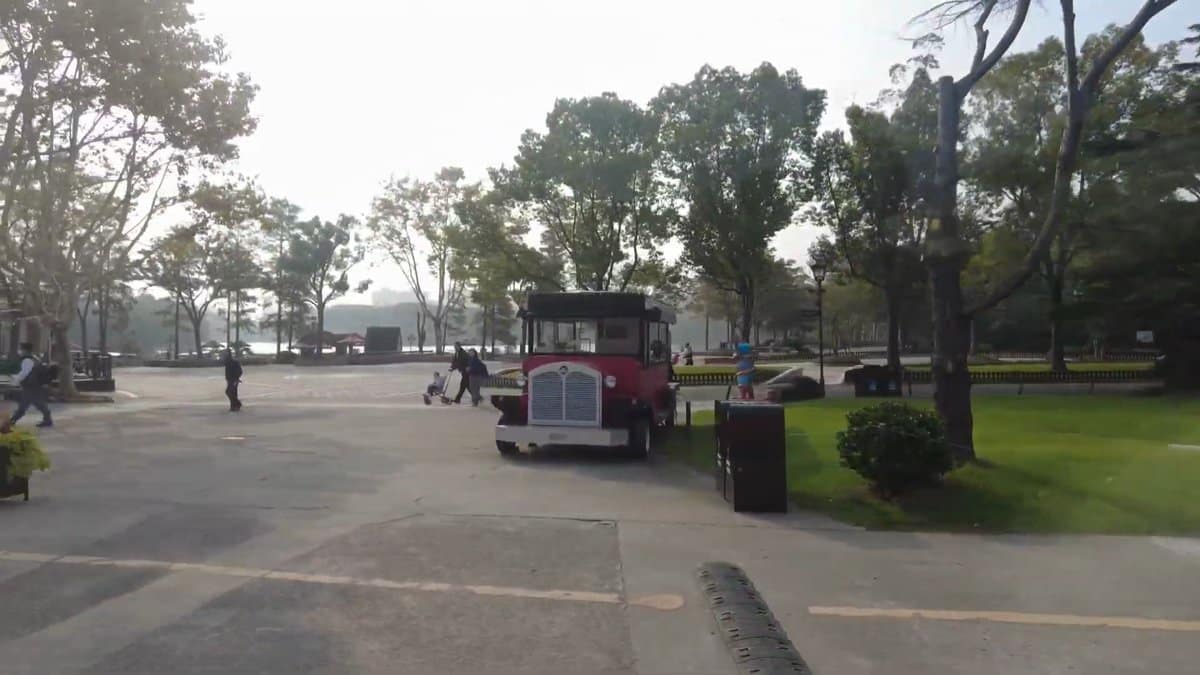 Vintage red truck inside the park