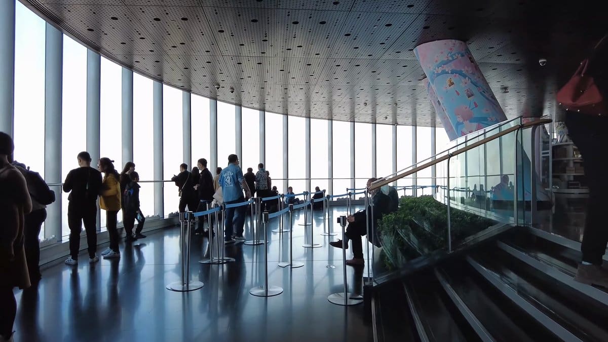 Visitors queuing in observation hall