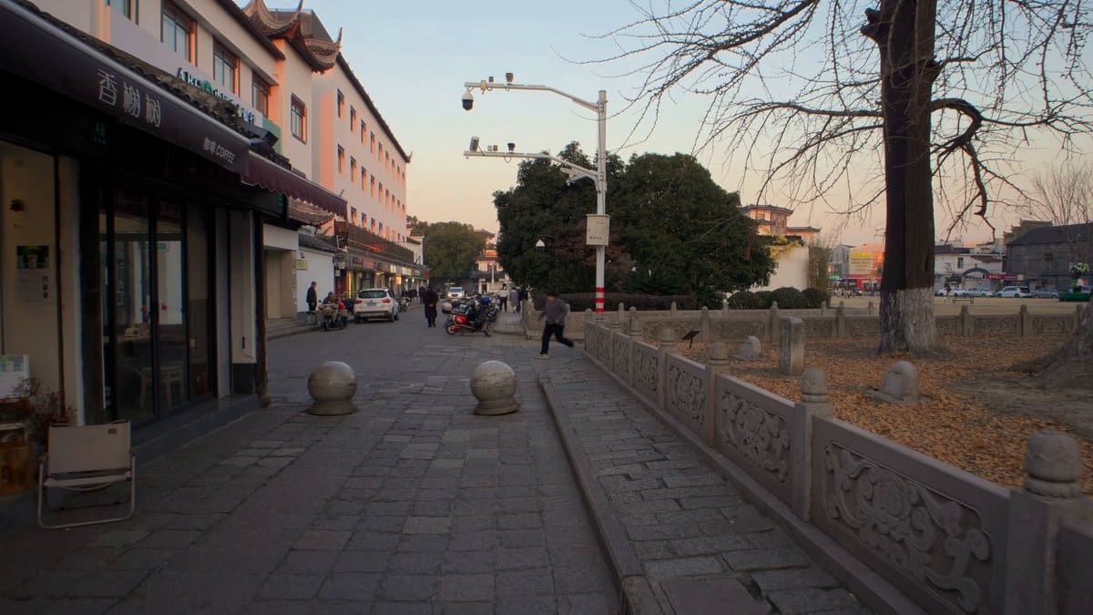 Waterside street at dusk